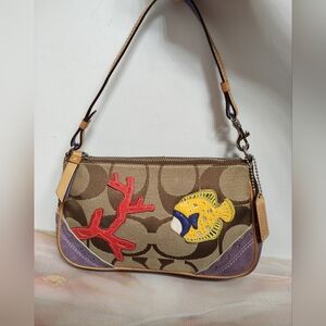 Vintage Coach 1491 Signature Appliqué Demi Fish Beach Ocean Bag Y2K